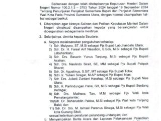 SK Aulia Rahman Jabat Pj. Walikota Medan Bukan Diteken Pejabat Kemendagri?